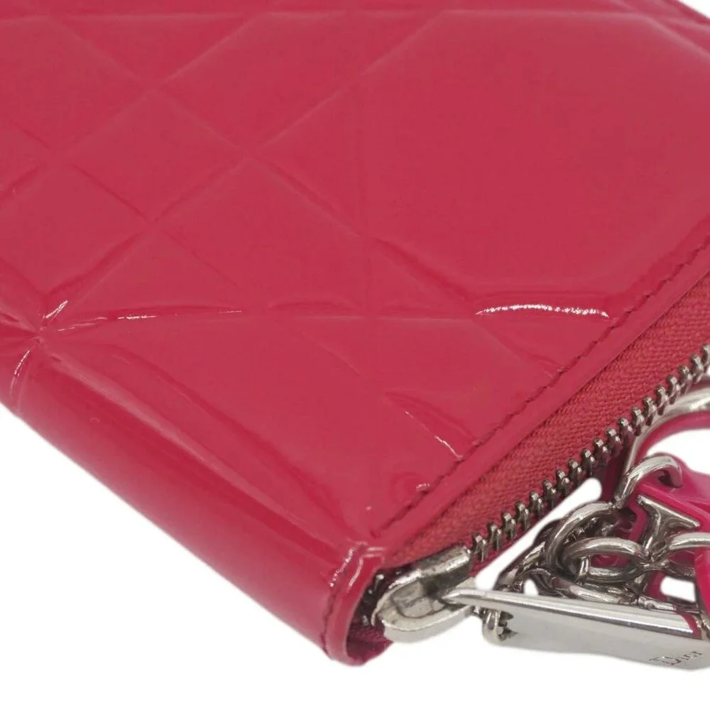 Christian Dior Lady Dior Patent Leather Zippy Wallet Red